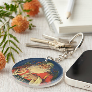 Vintage Christmas, Jolly Santa Claus with Toys Key Ring