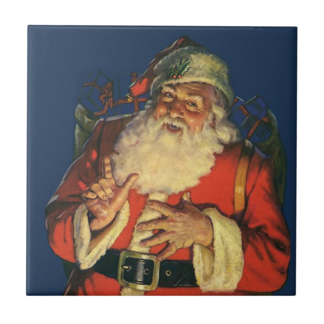 Vintage Christmas, Jolly Santa Claus with Toys Tile (Front)