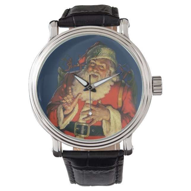 Vintage Christmas, Jolly Santa Claus with Toys Watch (Front)