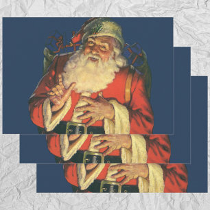 Vintage Christmas, Jolly Santa Claus with Toys Wrapping Paper Sheet