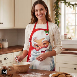 Vintage Christmas, Jolly Winking Santa Claus Apron