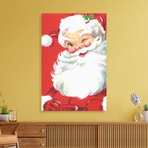 Vintage Christmas, Jolly Winking Santa Claus Canvas Print