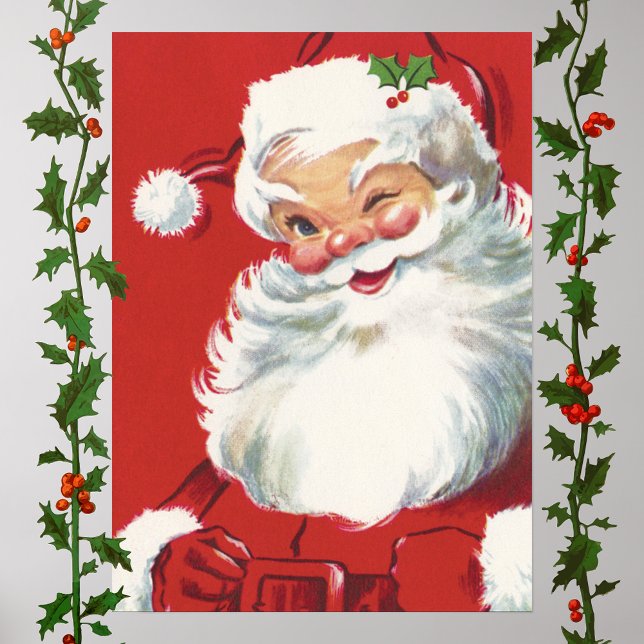 Vintage Christmas, Jolly Winking Santa Claus Poster (Creator Uploaded)