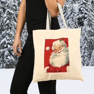 Vintage Christmas, Jolly Winking Santa Claus Tote Bag