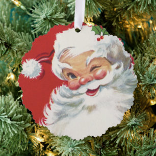 Vintage Christmas, Jolly Winking Santa Claus Tree Decoration Card