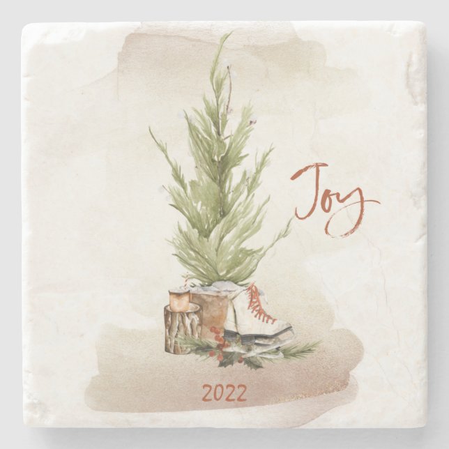 Vintage Christmas Joy Holiday Stone Coaster (Front)
