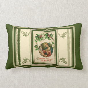 Vintage Christmas Joy Virgin Mary Lumbar Cushion