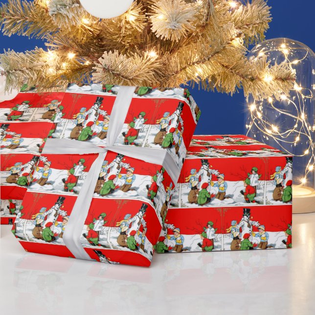 Vintage Christmas kids and snowman tiled Wrapping Paper (Holidays)