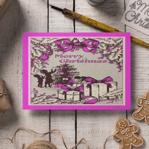 Vintage Christmas Kids Decorating Tree Holiday Postcard