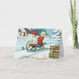 Vintage Christmas Kids Winter Snow Holiday Card