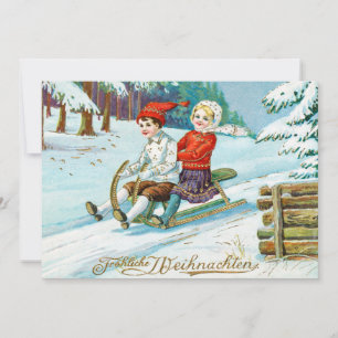 Vintage Christmas Kids Winter Snow Holiday Card
