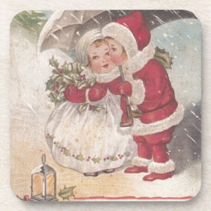 Vintage Christmas Kiss Coaster