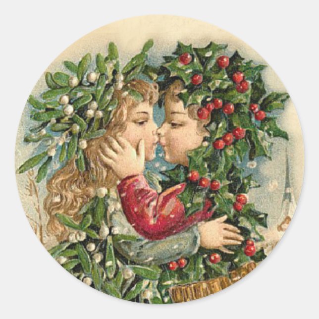 Vintage Christmas Kiss sticker (Front)
