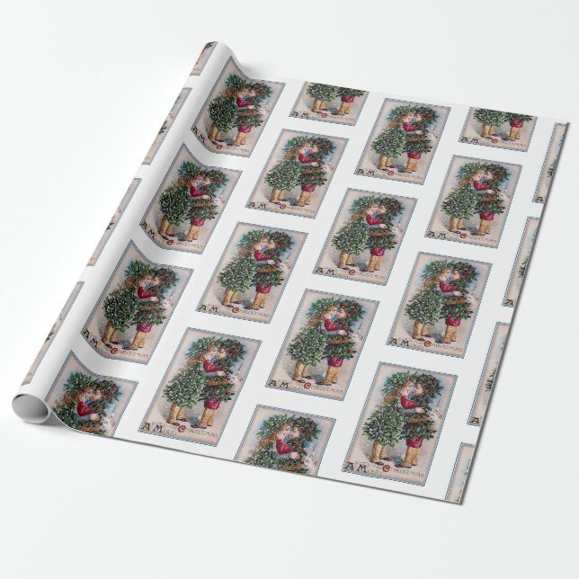 Vintage Christmas Kiss Wrapping Paper (Unrolled)
