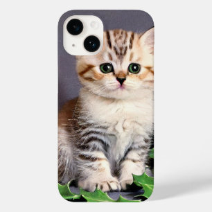 Vintage Christmas Kitten and Holly Case-Mate iPhone 14 Case