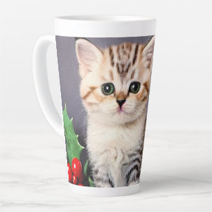 Vintage Christmas Kitten and Holly Latte Mug