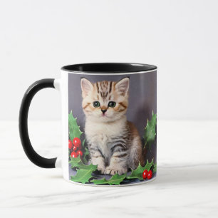 Vintage Christmas Kitten and Holly Mug