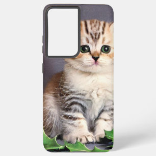 Vintage Christmas Kitten and Holly Samsung Galaxy Case