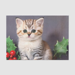 Vintage Christmas Kitten and Holly Tissue Paper