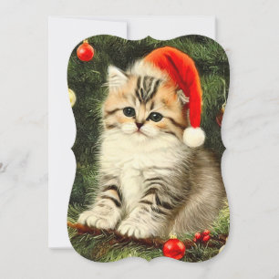 Vintage Christmas Kitten Card