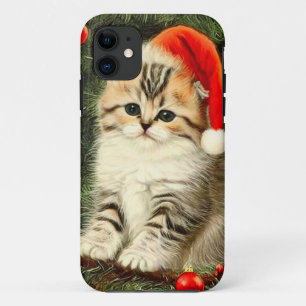 Vintage Christmas Kitten iPhone 11 Case