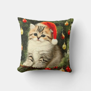 Vintage Christmas Kitten Cushion