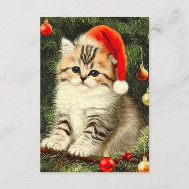 Vintage Christmas Kitten Enclosure Card (Front)