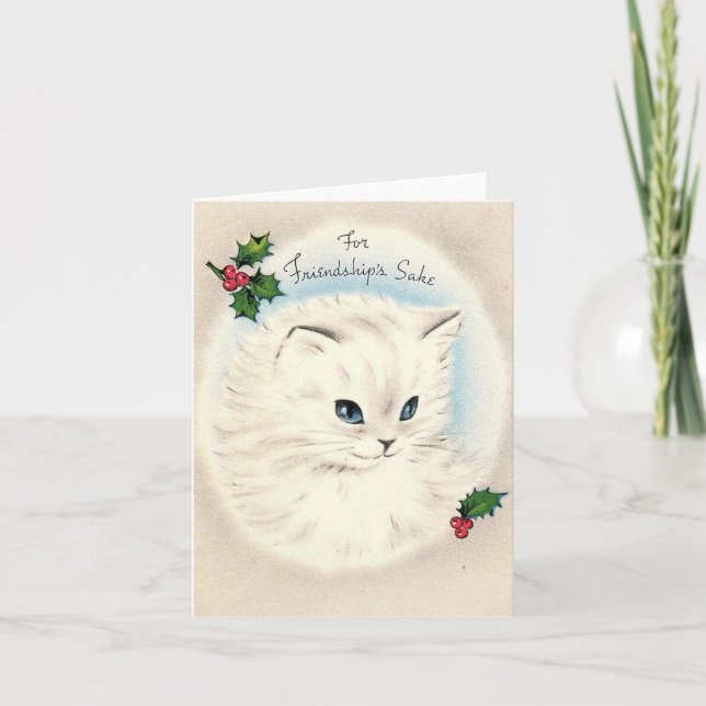 Vintage Christmas Kitten Friendship Card (Front)