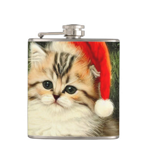Vintage Christmas Kitten Hip Flask