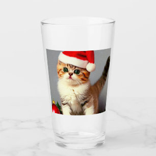 Vintage Christmas Kitten in Santa Hat Glass
