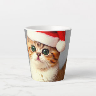 Vintage Christmas Kitten in Santa Hat Latte Mug