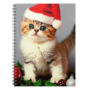Vintage Christmas Kitten in Santa Hat Notebook