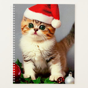 Vintage Christmas Kitten in Santa Hat Planner