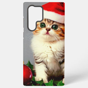 Vintage Christmas Kitten in Santa Hat Samsung Galaxy Case
