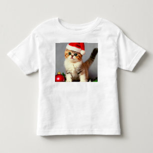 Vintage Christmas Kitten in Santa Hat Toddler T-Shirt