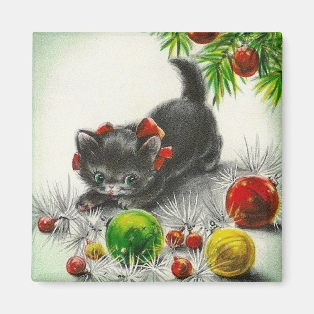 Vintage Christmas Kitten Magnet (Front)