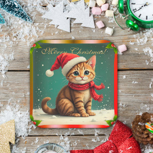 Vintage Christmas Kitten Merry Christmas Paper Plate