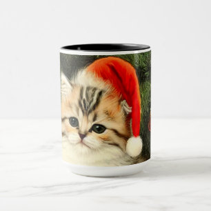Vintage Christmas Kitten Mug