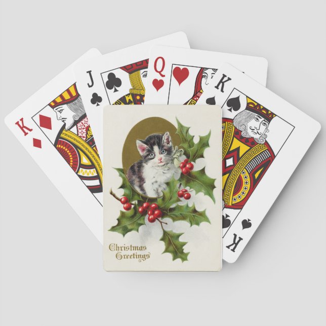 Vintage Christmas Kitten Playing Cards (Back)