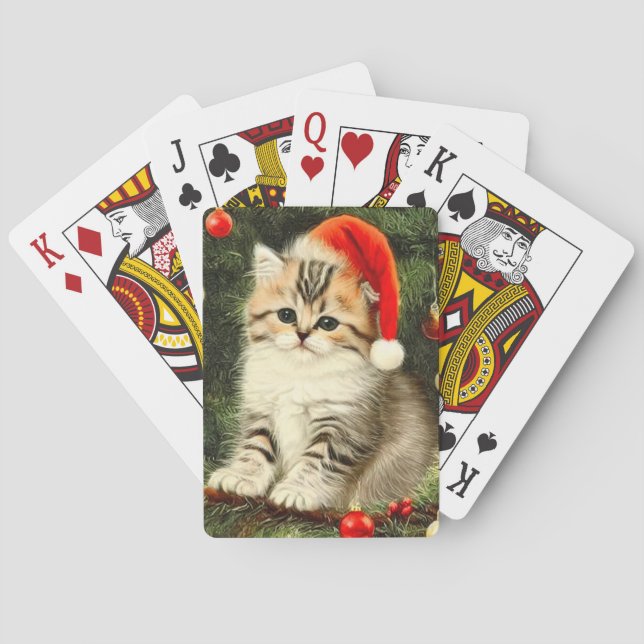 Vintage Christmas Kitten Playing Cards (Back)
