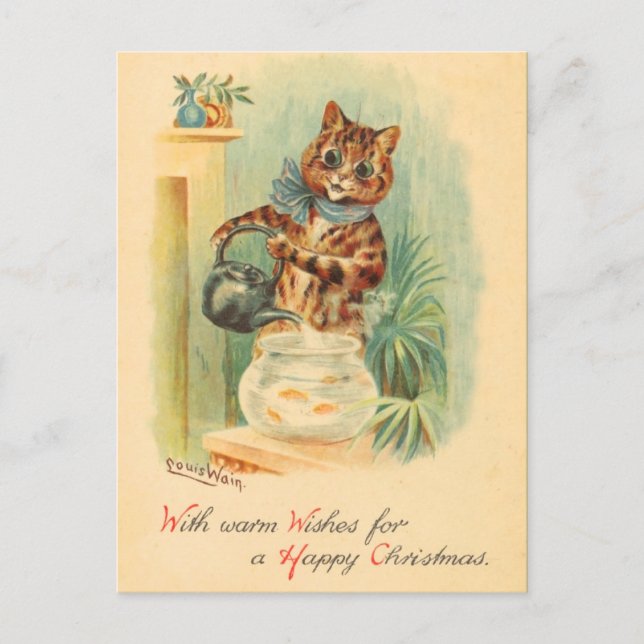 Vintage Christmas Kitten Postcard (Front)