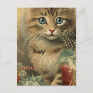 Vintage Christmas Kitten Postcard