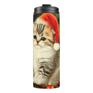 Vintage Christmas Kitten Thermal Tumbler