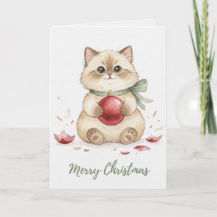 Vintage Christmas Kitten with Ornament Card