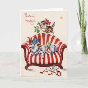 Vintage Christmas Kittens Holiday Card