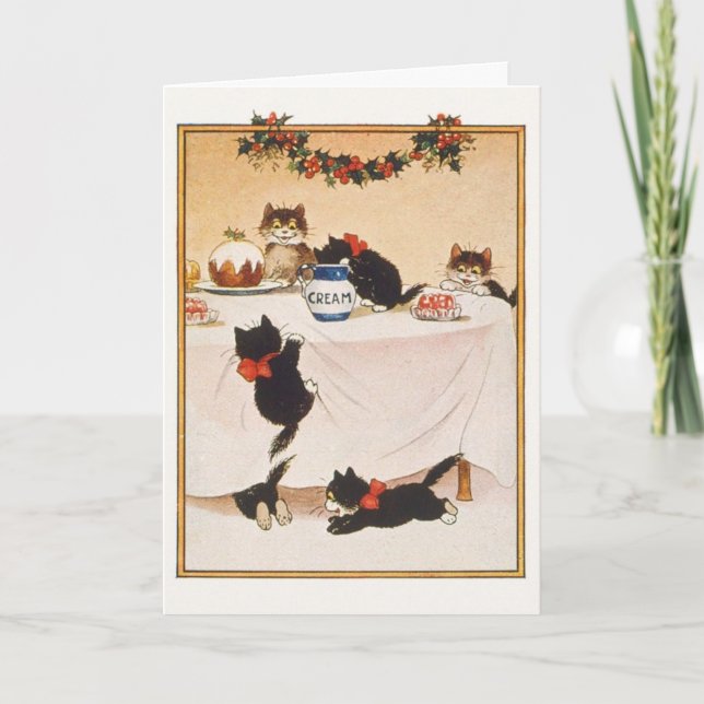 Vintage Christmas Kittens, Holiday Card (Front)