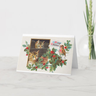 Vintage Christmas Kittens Holiday Card