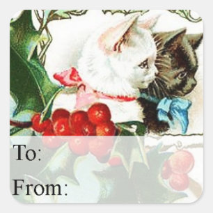 Vintage Christmas Kitties Gift Tag
