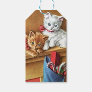 Vintage Christmas Kitties On Mantle Gift Tags