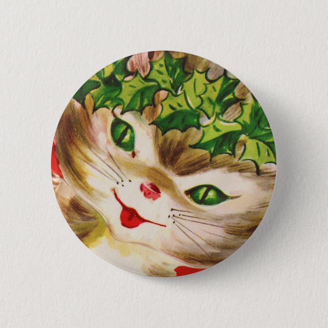 vintage Christmas kitty 6 Cm Round Badge (Front)